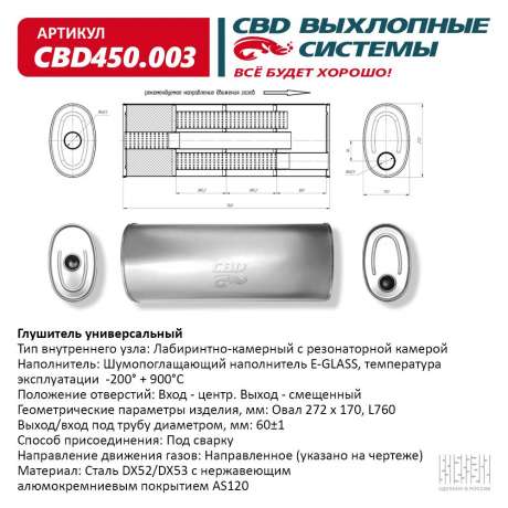 Глушитель универсальный (овал 272*170) CBD450.003