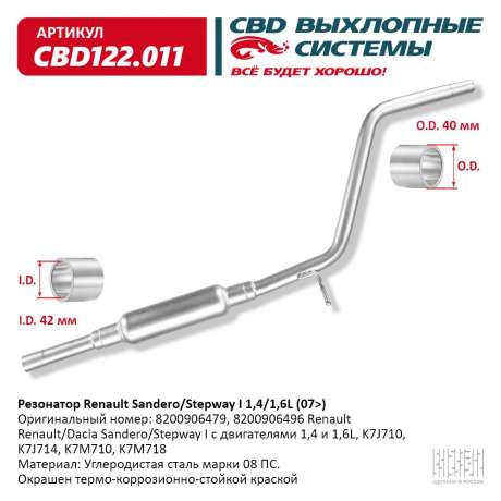 Резонатор Renault Sandero/Stepway I 1,4/1,6L (07>)