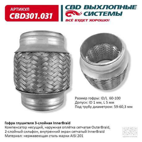Гофра глушителя 3-слойная InnerBraid 60х100