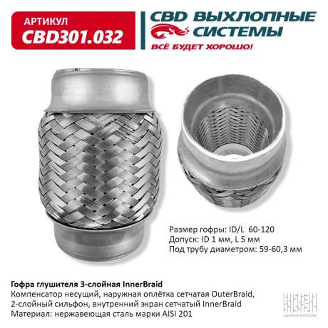 Гофра глушителя 3-слойная InnerBraid 60х120