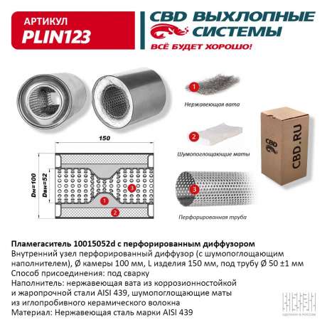 Пламегаситель с перфорированным диффузором PLIN123